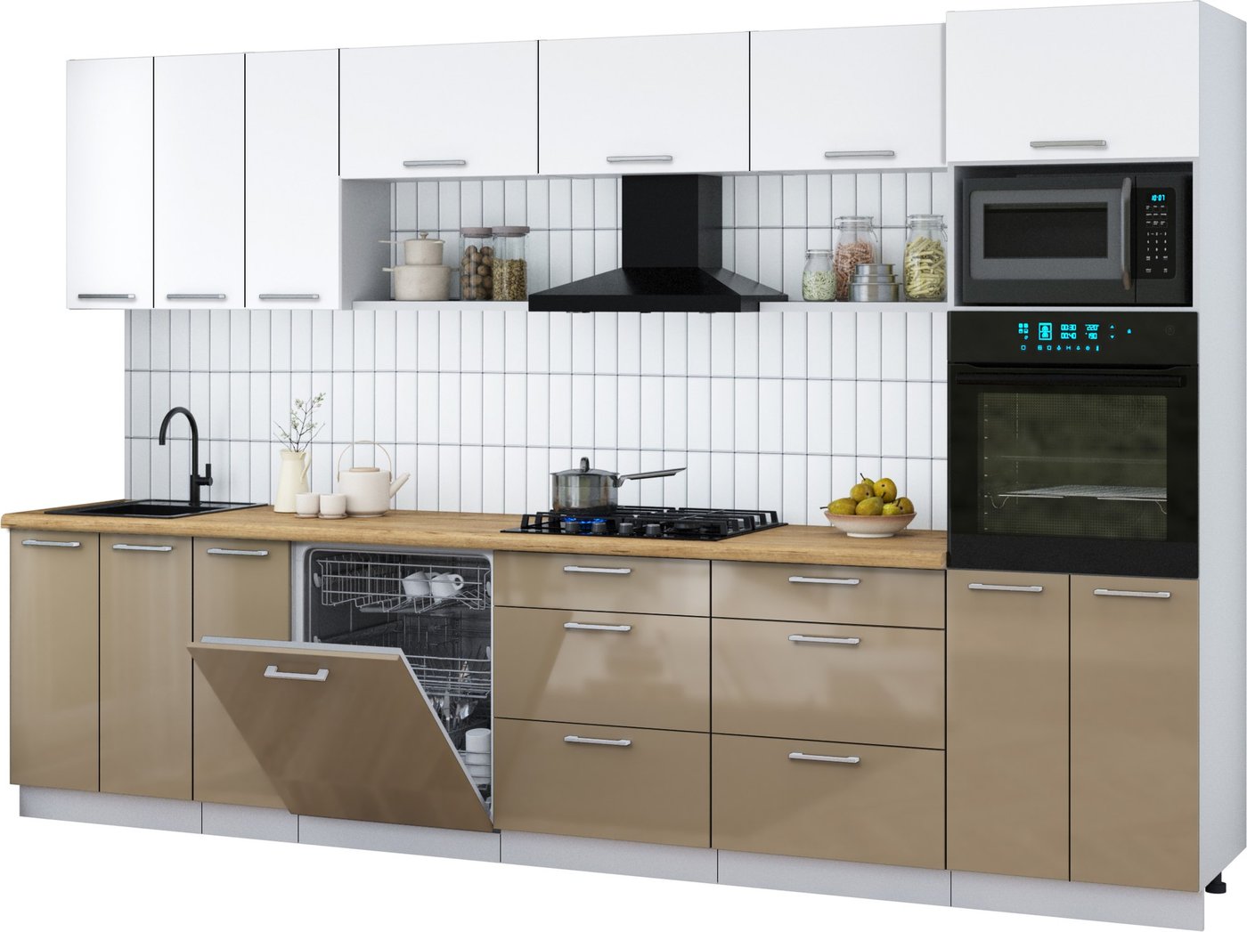 

Готовая кухня Интерлиния Мила Gloss 3.3-ПМ1-2 (капучино глянец/белый/дуб бунратти)