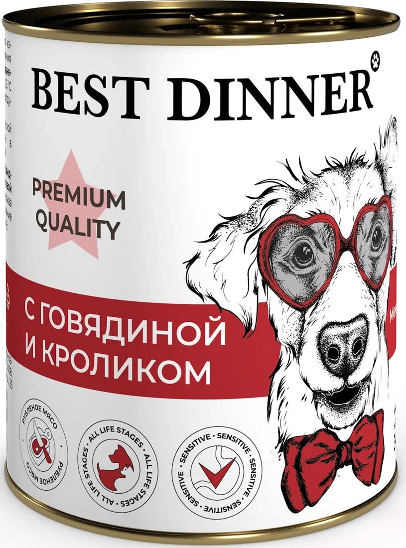 

Консервированный корм для собак Best Dinner Premium Меню №3 с говядиной и кроликом (340 г)