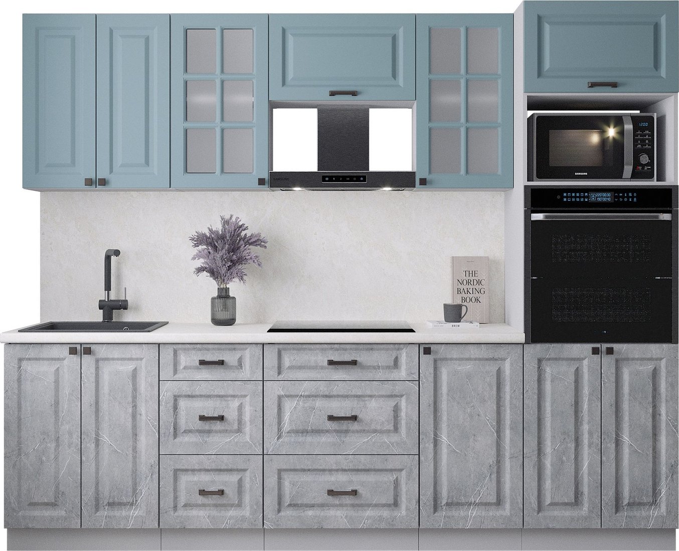 

Готовая кухня Интерлиния Мила Деко 2.6 (керамика/океан/опал светлый)