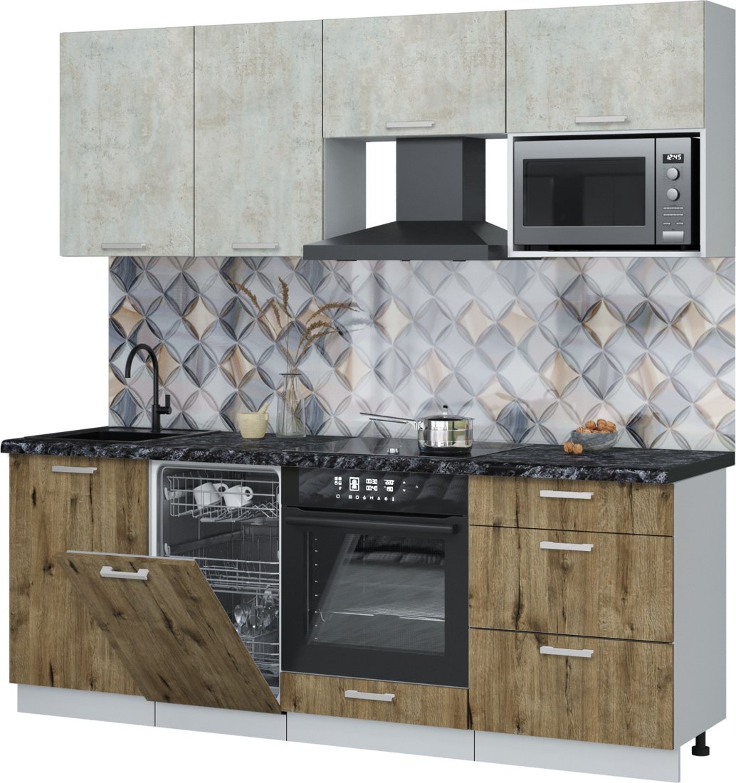 

Готовая кухня Интерлиния Мила Лайт 2.15-ПМ4 (бетон лайт/дуб веллингтон/кастилло темный)