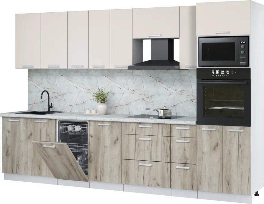 

Готовая кухня Интерлиния Мила Лайт 3.2-ПМ3 (персидский жемчуг/дуб серый/серый каспий)