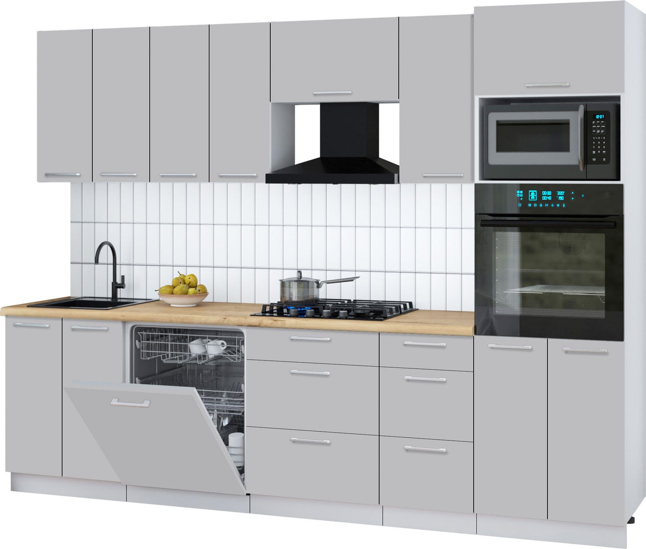 

Готовая кухня Интерлиния Мила Gloss 2.8-ПМ1 (грей/грей/дуб бунратти)