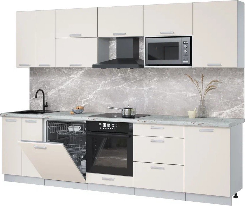 

Готовая кухня Интерлиния Мила Лайт 2.9-ПМ2 (персидский жемчуг/персидский жемчуг/серый каспий)