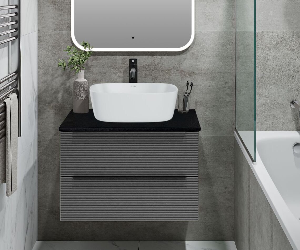 

Runo Тумба под умывальник Орлеан 60 (подвесная, серый/черный)