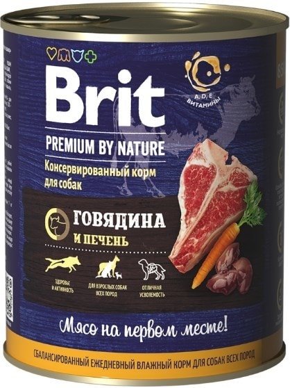 

Консервированный корм для собак Brit Premium By Nature Beef & Liver (говядина с печенью) 850 г