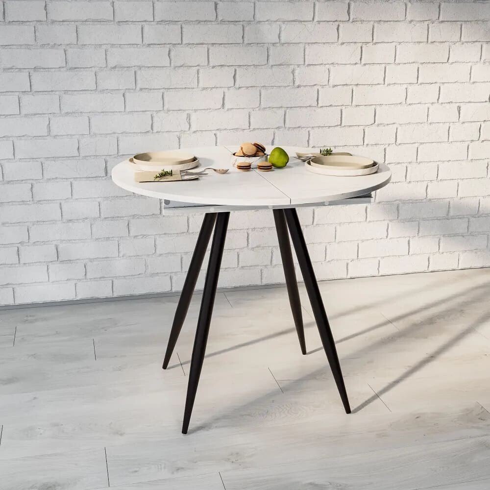 

Кухонный стол ВВР Элип (дуб крафт белый/черный конус, ЛДСП)