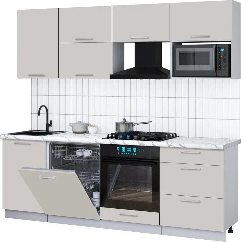 

Готовая кухня Интерлиния Мила Gloss 2.3-ПМ2 (кашемир/кашемир/белый гранит)