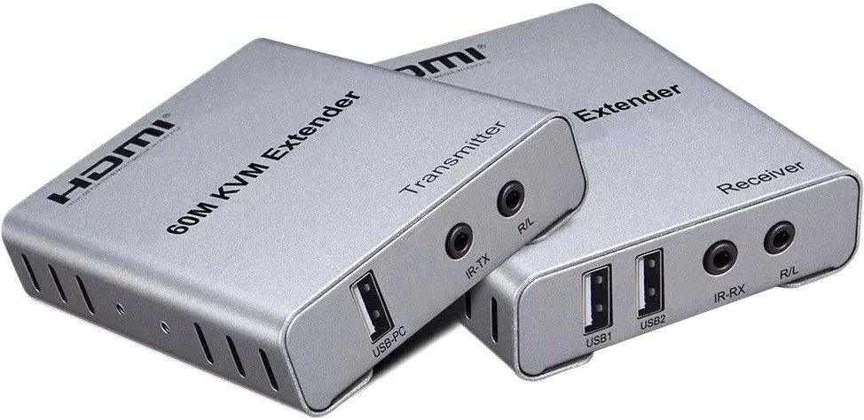 KVM переключатель USBTOP RJ45 UTP (LAN) до 60 метров, FullHD 1080p (1 приемник, 1 передатчик)