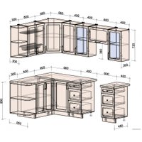 Готовая кухня Интерлиния Тренд 1.5x2.4 левая (океан/океан/дуб бунратти)