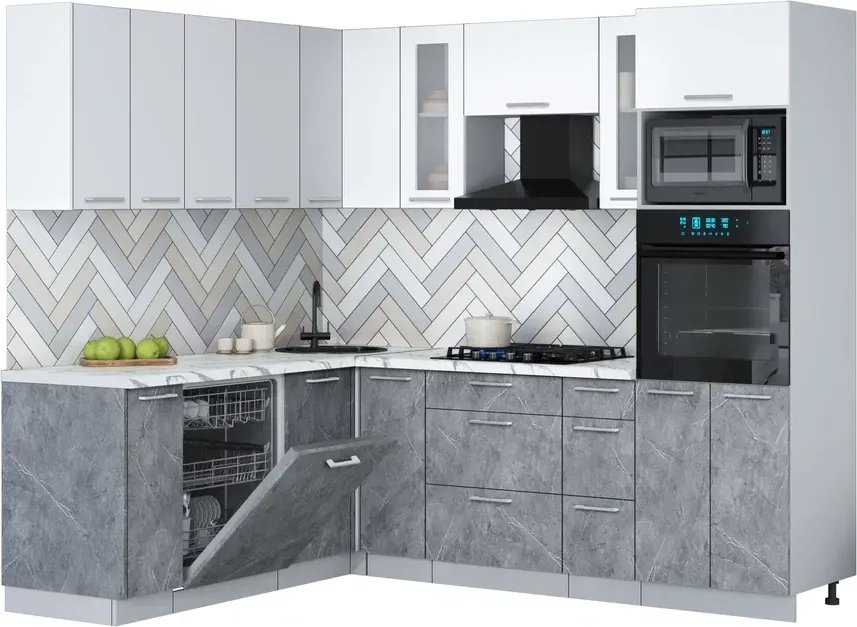 

Готовая кухня Интерлиния Мила Gloss 1.896х2.38 (керамика/белый/белый гранит)