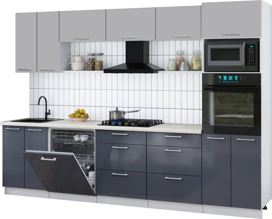 

Готовая кухня Интерлиния Мила Gloss 3.0-ПМ1 (асфальт глянец/грей/бискайская сосна)