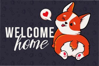 Придверный коврик Venera Home Welcome с корги ПВХ 60x90