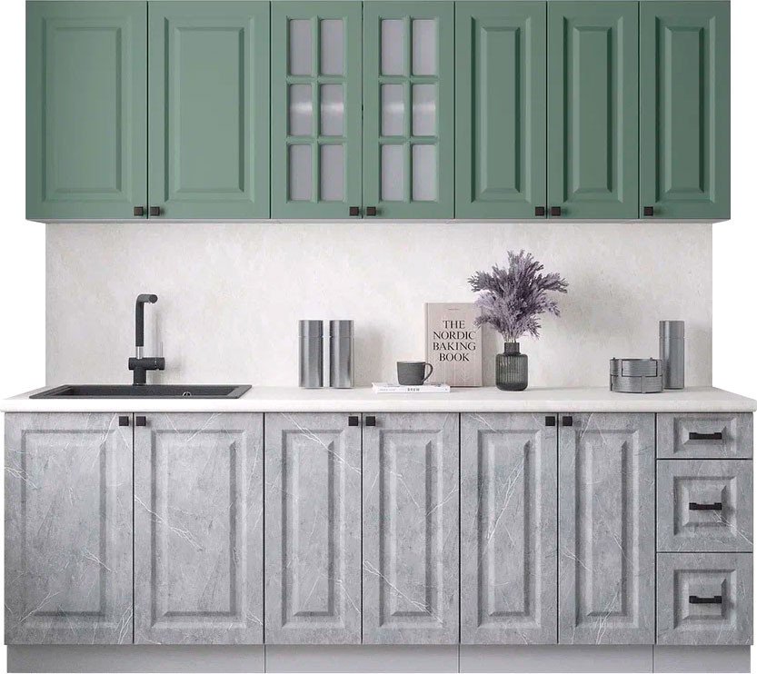 

Готовая кухня Интерлиния Мила Деко 2.3А (керамика/мята/опал светлый)