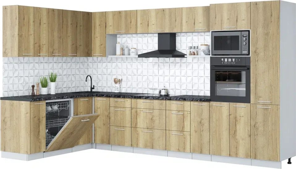 

Готовая кухня Интерлиния Мила Лайт 1.896х3.58 (дуб золотой/дуб золотой/кастилло темный)