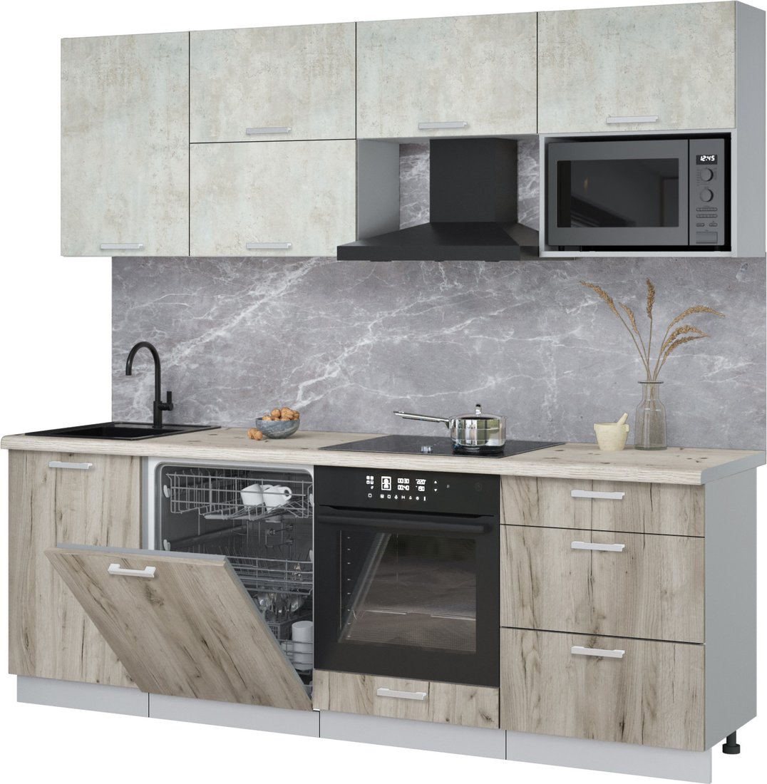 

Готовая кухня Интерлиния Мила Лайт 2.3-ПМ2 (бетон лайт/дуб серый/бискайская сосна)