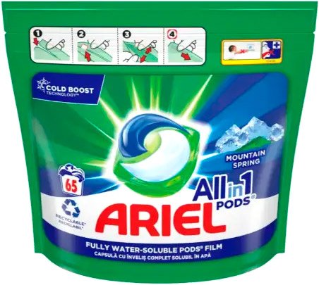 

Капсулы для стирки Ariel Все в 1 Pods Горный родник (65 шт)