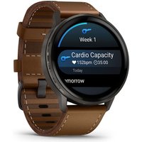 Умные часы Garmin Venu 4 45 мм (черный/коричневый кожаный)