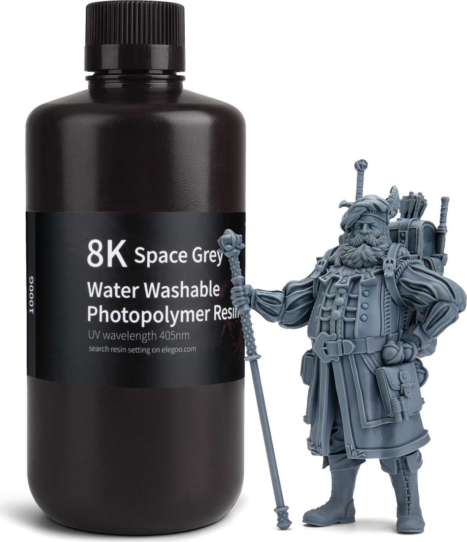 

Фотополимер Elegoo Water Washable 8K 1кг (серый)