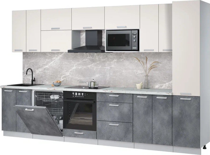 

Готовая кухня Интерлиния Мила Лайт 3.4-ПМ2 (персидский жемчуг/бетон портленд/серый каспий)