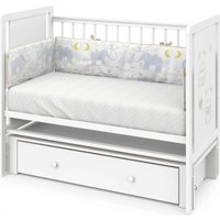 Классическая детская кроватка Indigo Happy Friends маятник, ящик (белая аляска/мишки)