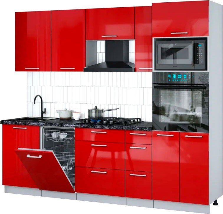 

Готовая кухня Интерлиния Мила Gloss 2.45-ПМ3 (красный глянец/красный глянец/кастилло темный)