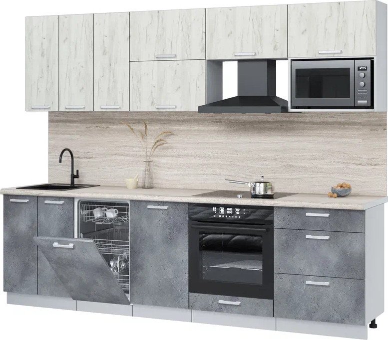 

Готовая кухня Интерлиния Мила Лайт 2.7-ПМ4 (дуб белый/бетон портленд/травертин)