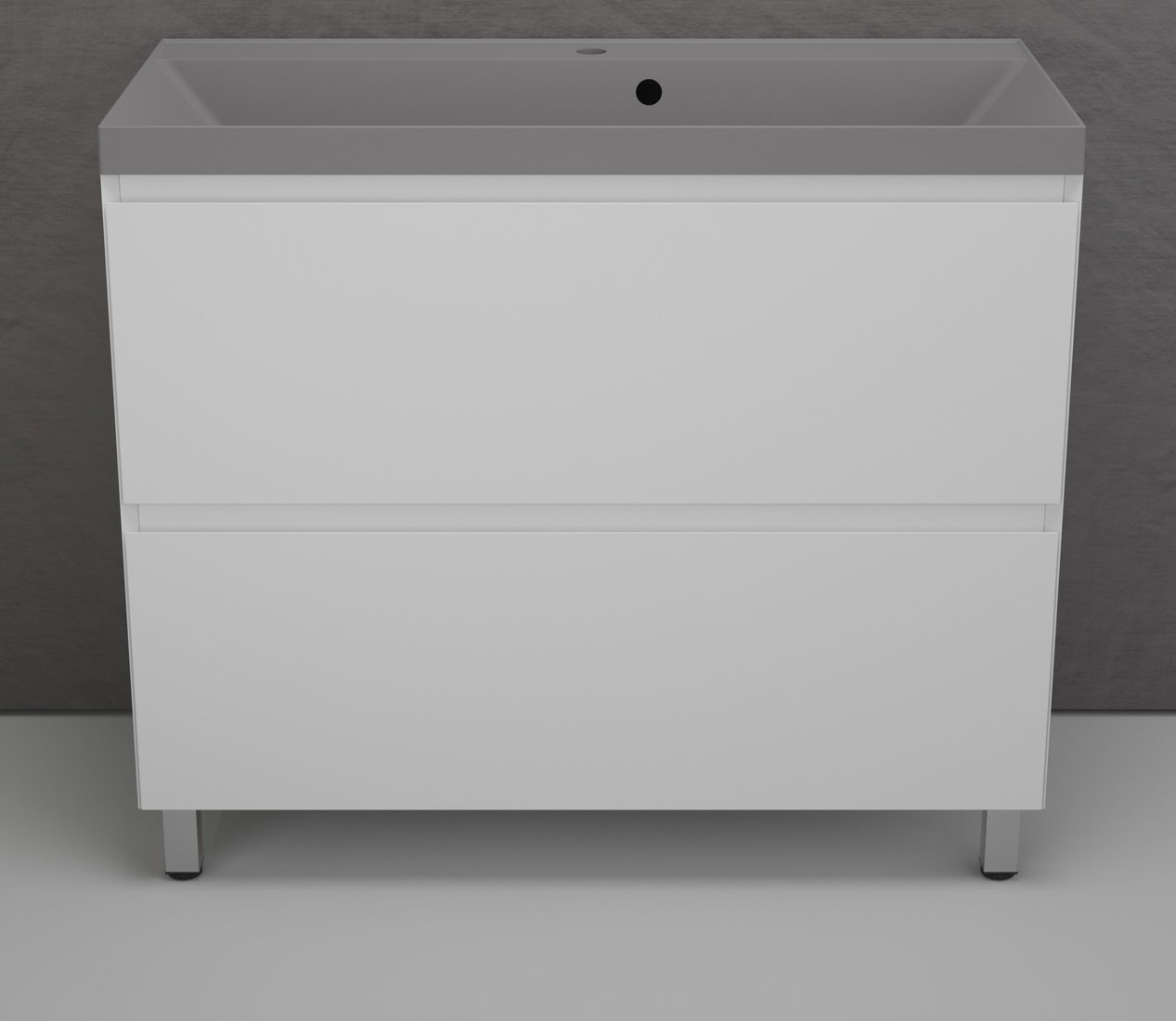 Symbolite Тумба под умывальник Манхэттен 100 Plus 2 ящика + Line 100x48 (белый матовый/серый шелк)