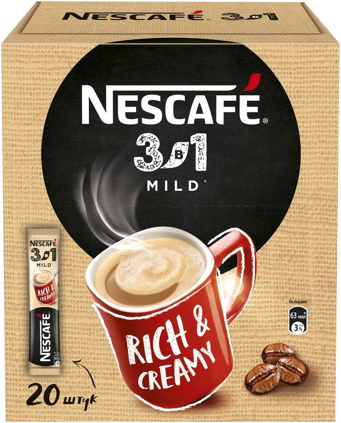 

Кофе Nescafe 3 в 1 Мягкий растворимый 20x14.5 г