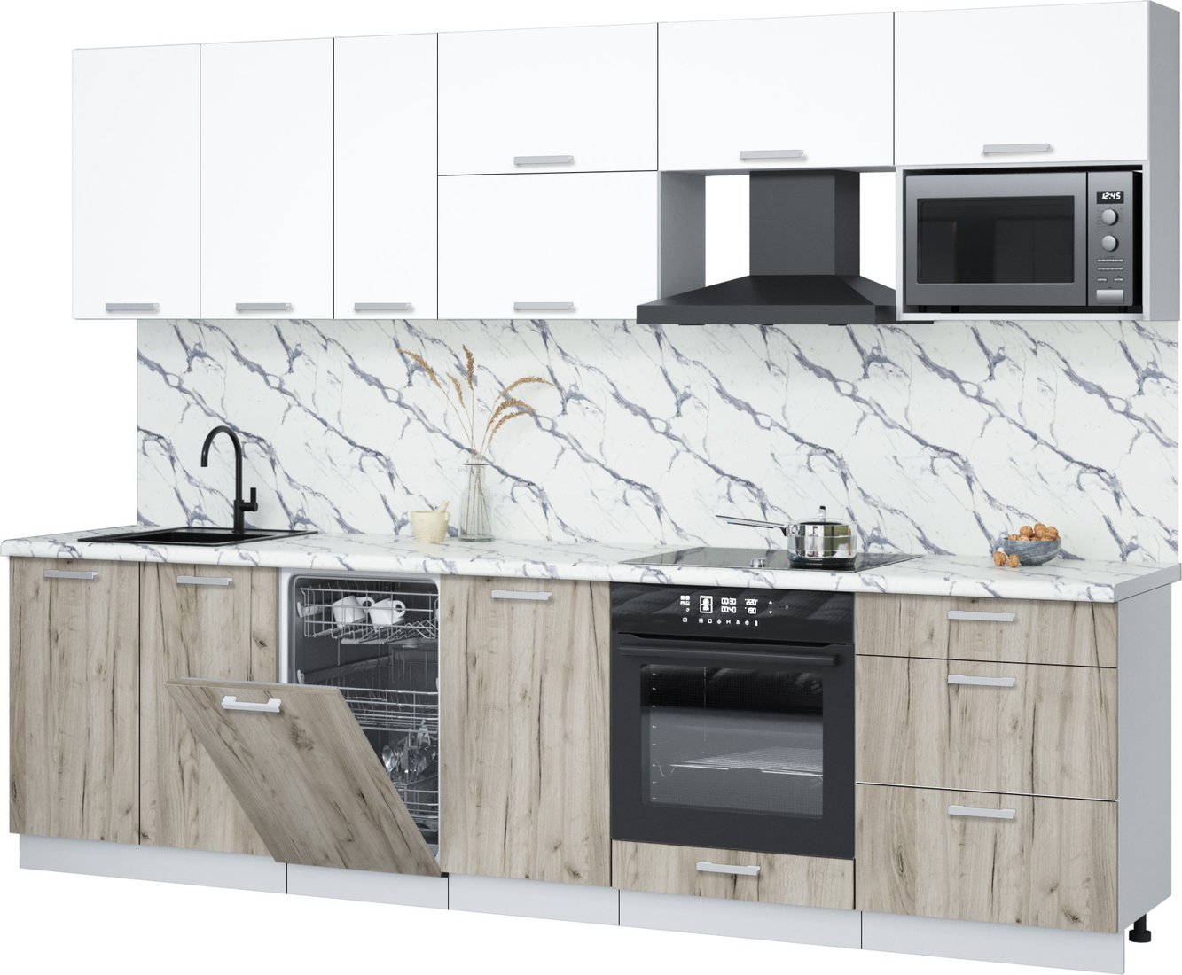 

Готовая кухня Интерлиния Мила Лайт 2.9-ПМ4 ( белый платинум/дуб серый/белый гранит)