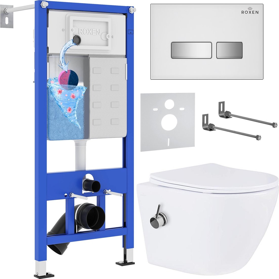 

Унитаз подвесной Roxen Antares Bidet в комплекте с инсталляцией StounFix Dual Fresh 6 в 1 962866 (кнопка: белое стекло)