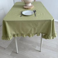 Скатерть ОМурМебель 200x150см прямоугольная с рюшами (зеленый)