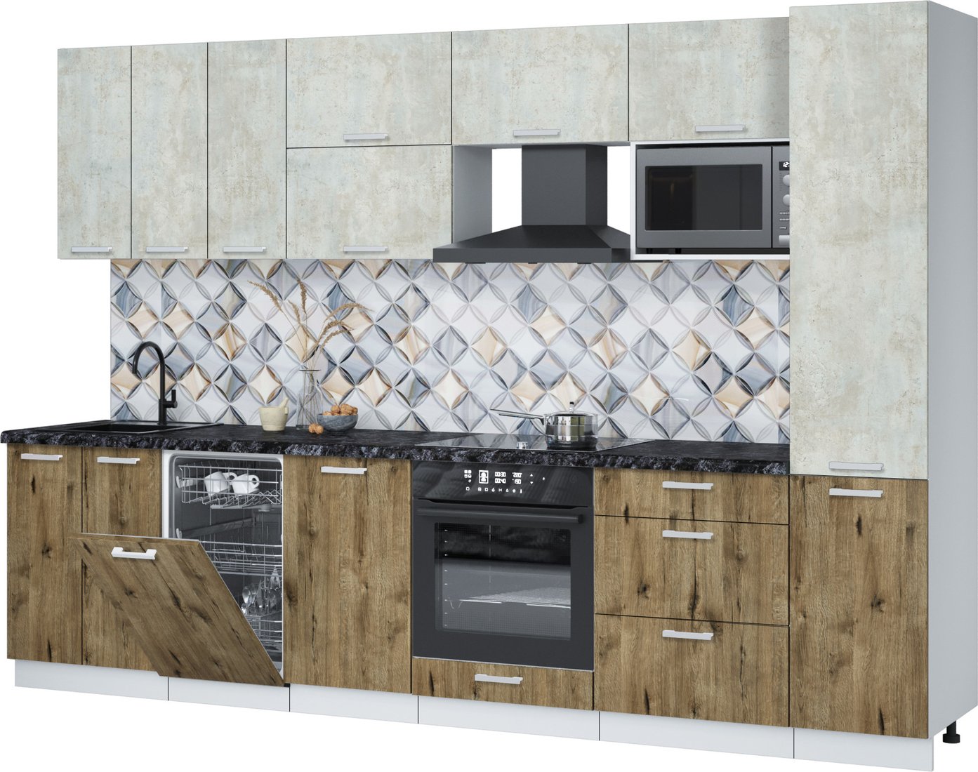 

Готовая кухня Интерлиния Мила Лайт 3.1-ПМ4 (бетон лайт/дуб веллингтон/кастилло темный)