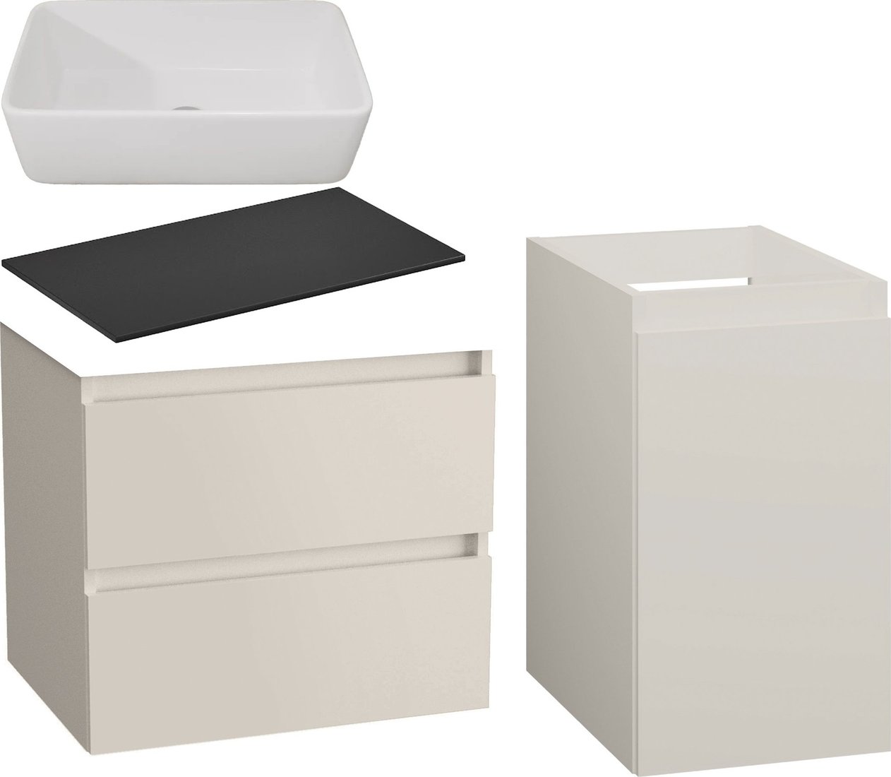 Lauter Тумба с умывальником Mia 60 + 21674A (кашемир, со столешницей текстура камня, черный Mia 90 и шкафом Навесной Mia 30)