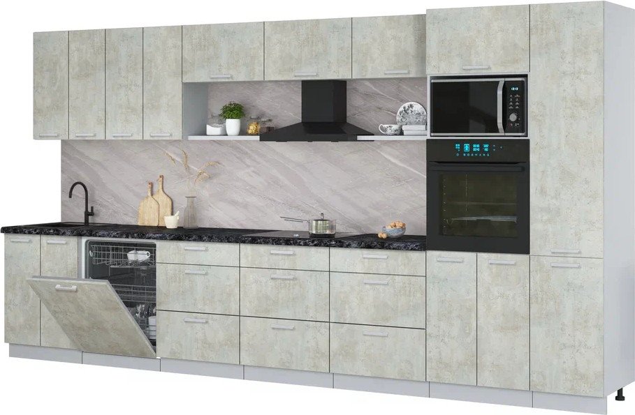 

Готовая кухня Интерлиния Мила Лайт 4.0-ПМ1 (бетон лайт/бетон лайт/кастилло темный)