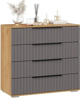 Комод Трия Хилтон 4 ящика (дуб крафт золотой/графит матовый)