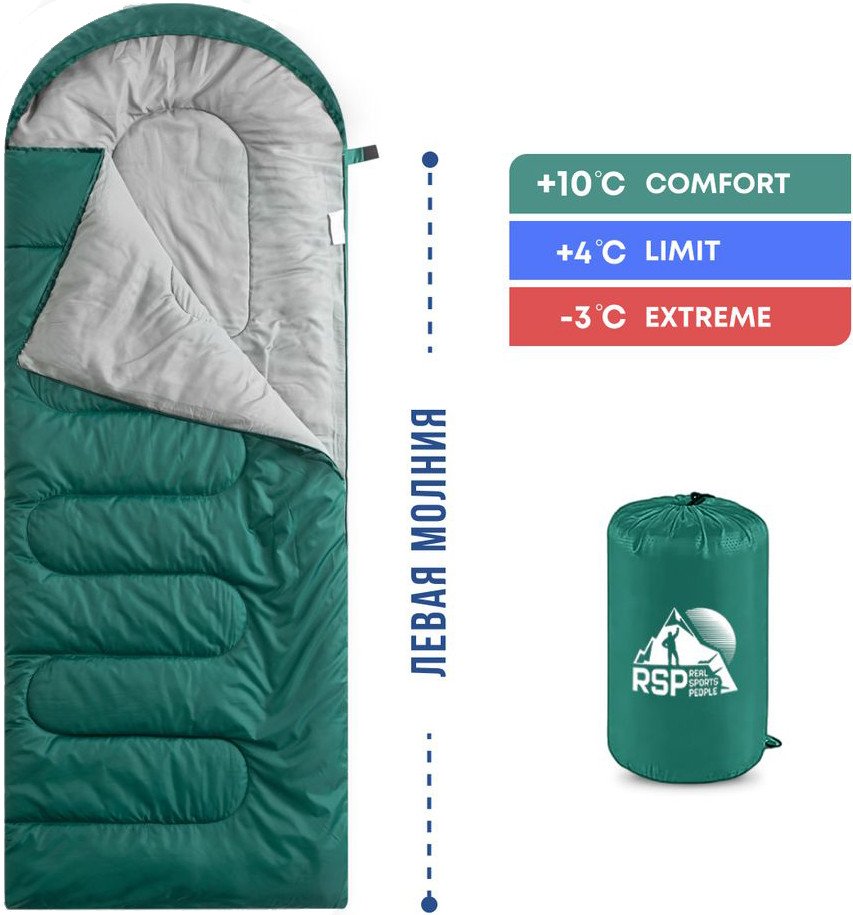 

Спальный мешок RSP Outdoors Sleep 250 L (зелёный, молния слева)