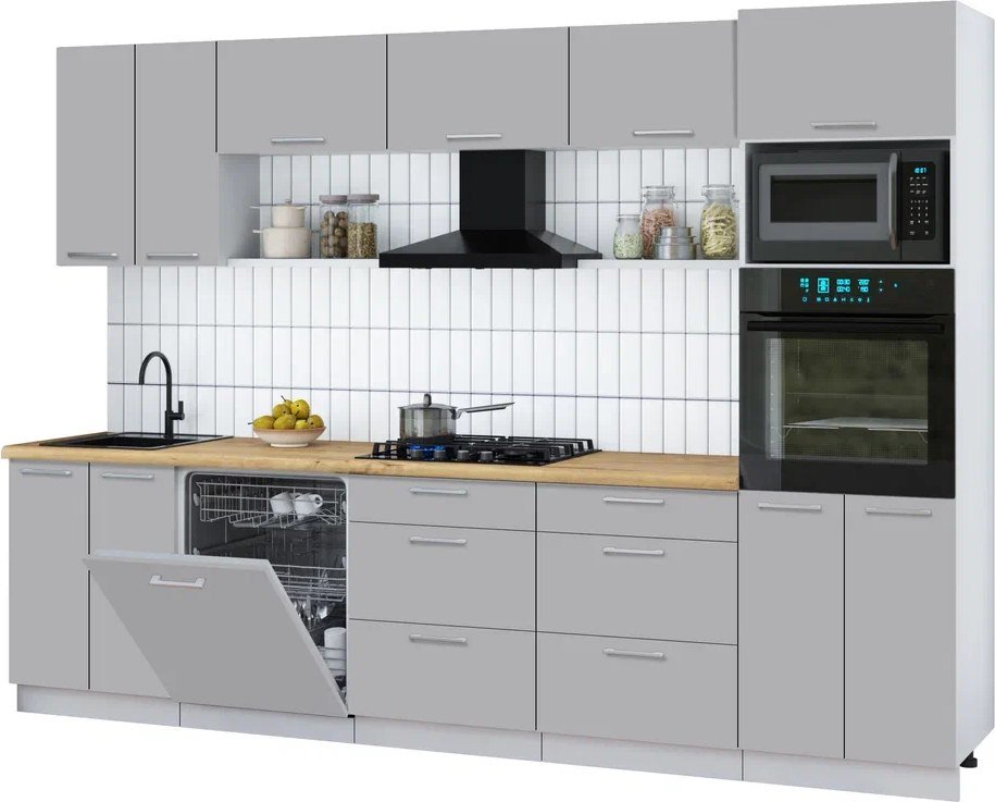 

Готовая кухня Интерлиния Мила Gloss 3.0-ПМ1 (грей/грей/дуб бунратти)