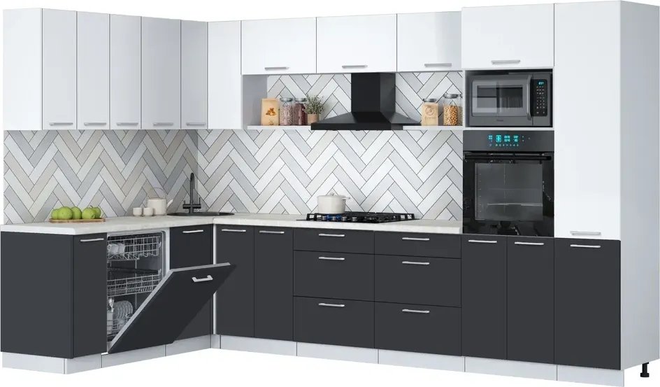 

Готовая кухня Интерлиния Мила Gloss 1.896х3.38 (пепел/белый/опал светлый)