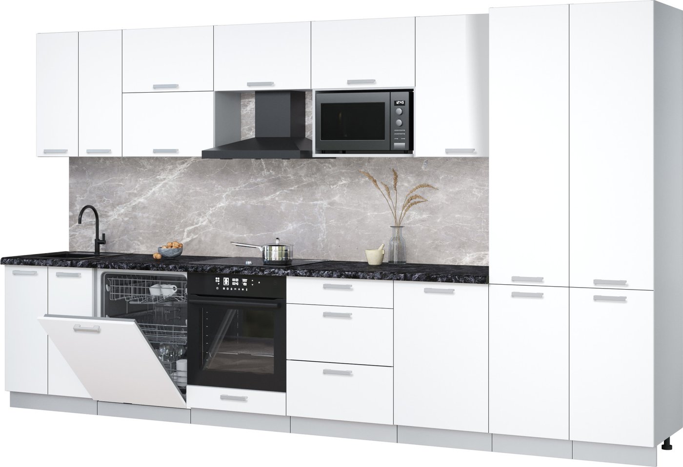 

Готовая кухня Интерлиния Мила Лайт 3.7-ПМ2 (белый платинум/белый платинум/кастилло темный)