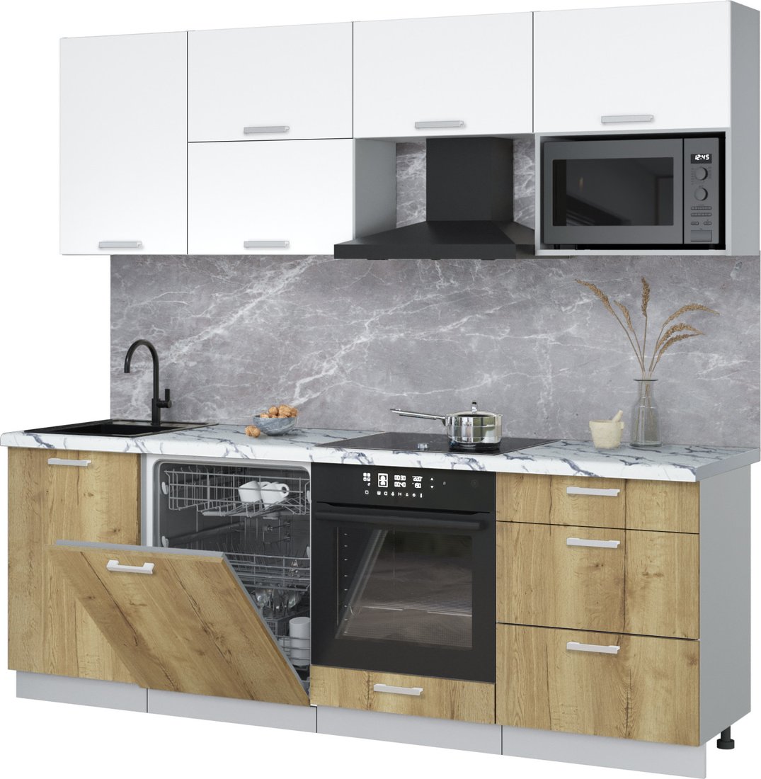 

Готовая кухня Интерлиния Мила Лайт 2.3-ПМ2 (белый платинум/дуб золотой/белый гранит)