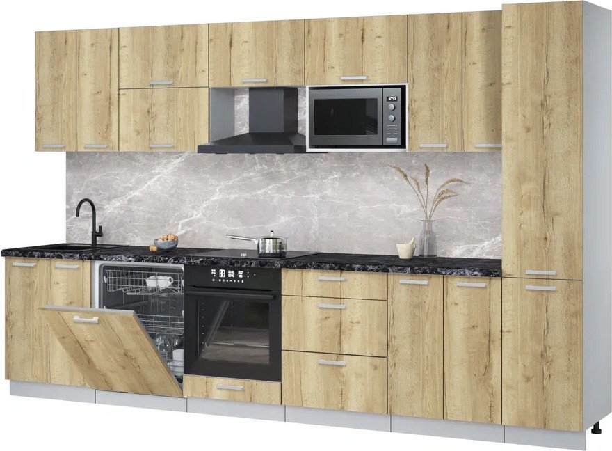 

Готовая кухня Интерлиния Мила Лайт 3.4-ПМ2 (дуб золотой/дуб золотой/кастилло темный)