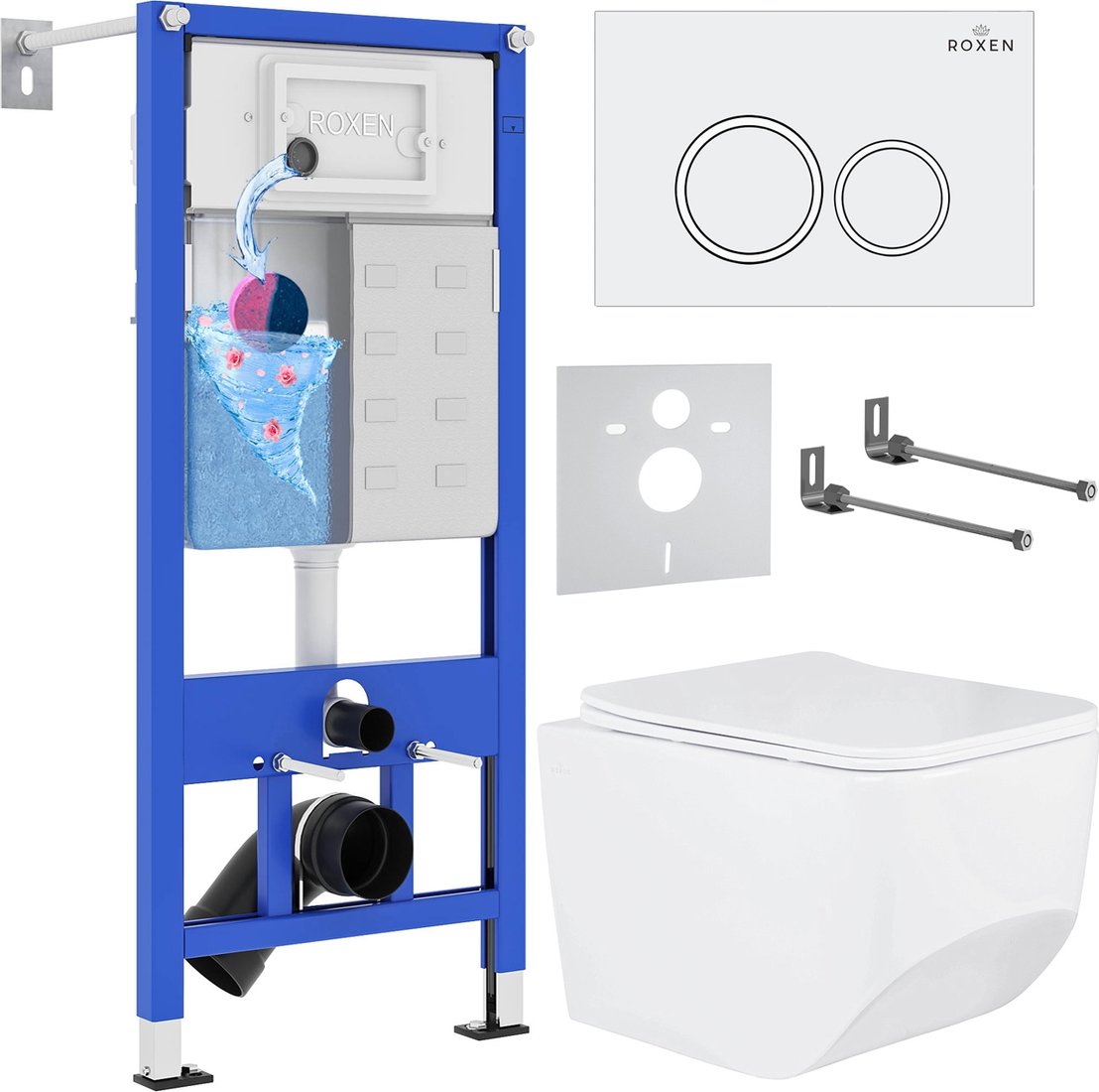 

Унитаз подвесной Roxen Boro One Rimless 6 в 1 StounFix Dual Fresh 506177 (кнопка: белый глянец)