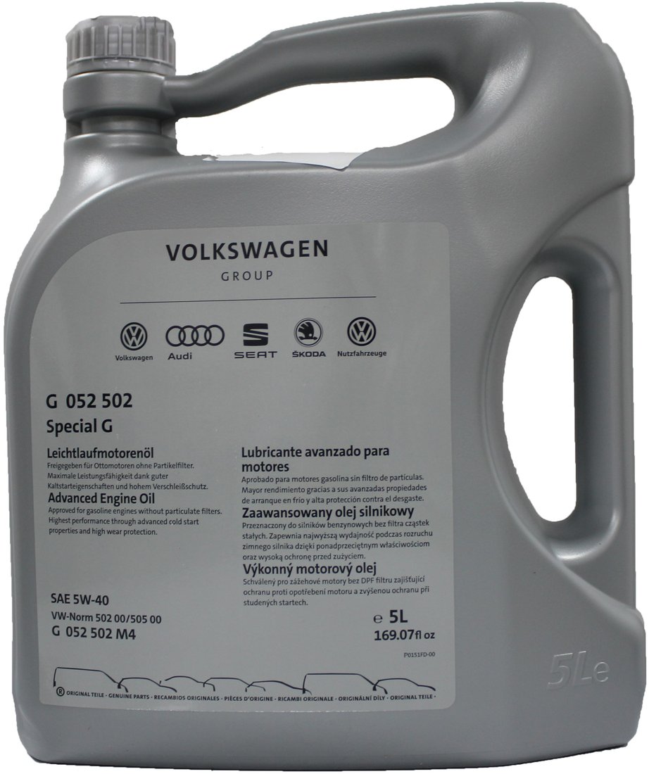 

Моторное масло AUDI/Volkswagen Special G 5W-40 5л G052502M4