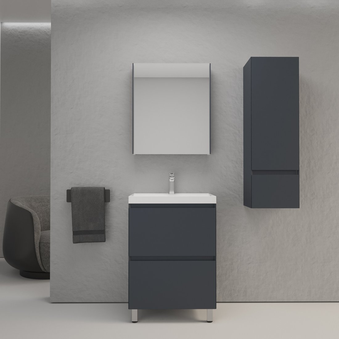 

Symbolite Тумба с умывальником Манхэттен 60 Plus 2 ящика + Asti 60x45 (графит)