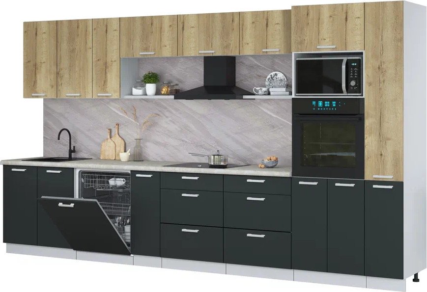 

Готовая кухня Интерлиния Мила Лайт 3.8-ПМ1 (дуб золотой/антрацит/опал светлый)