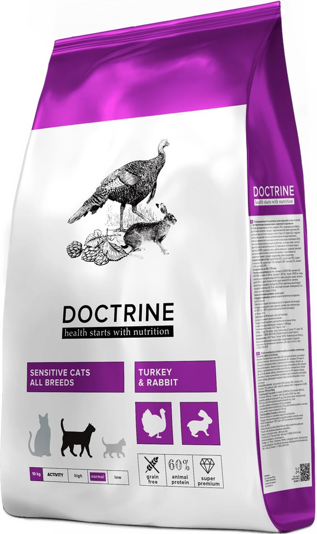 

Сухой корм для кошек Doctrine для кошек и котов с чувствительным пищеварением с индейкой и кроликом 10 кг