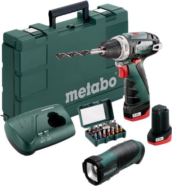 

Дрель-шуруповерт Metabo PowerMaxx BS Basic Set 600080930 (с 2-мя АКБ, насадки, фонарь)