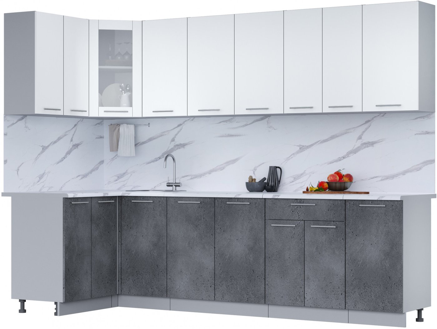 

Готовая кухня Интерлиния Мила 12x28 (белый платинум/бетон портленд/белый гранит)