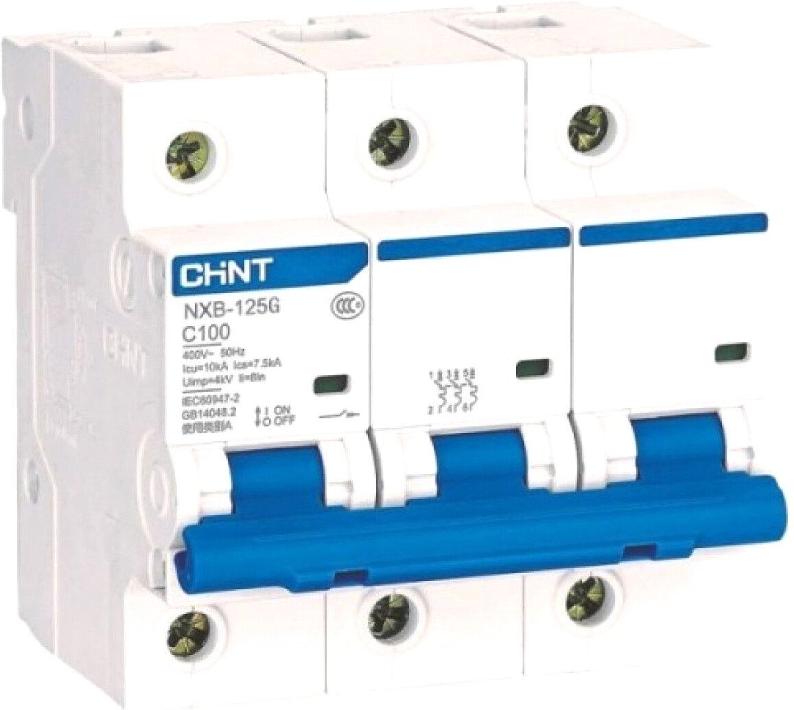 

Выключатель автоматический Chint NXB-125 3P 80A 10кА (D) 816140