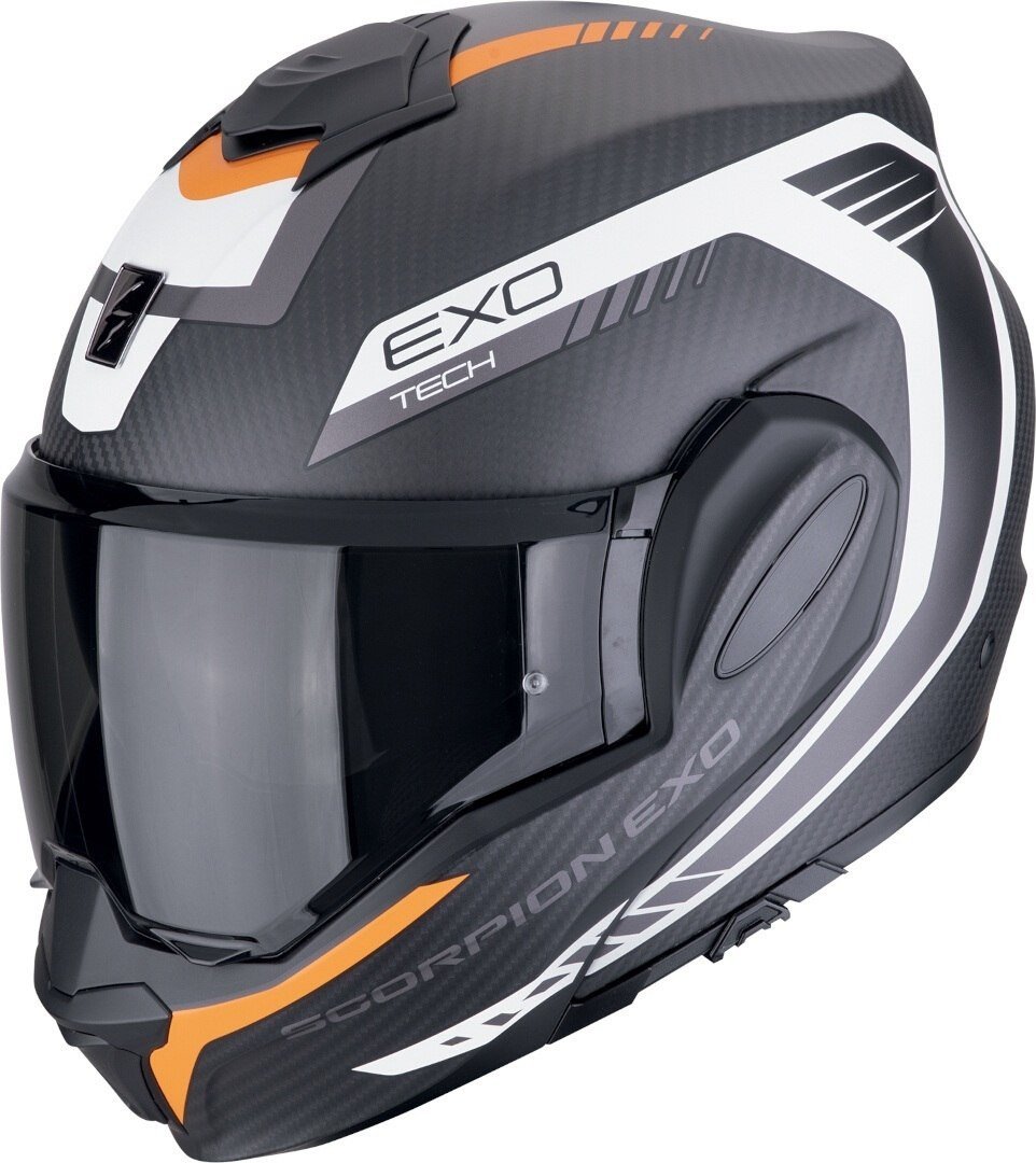 Мотошлем Scorpion Exo Exo-Tech Evo Carbon Cosy (р. S, карбон матовый/оранжевый/белый)